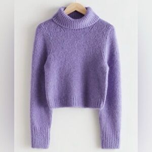 &Other Stories purple fuzzy turtleneck cropped sweater